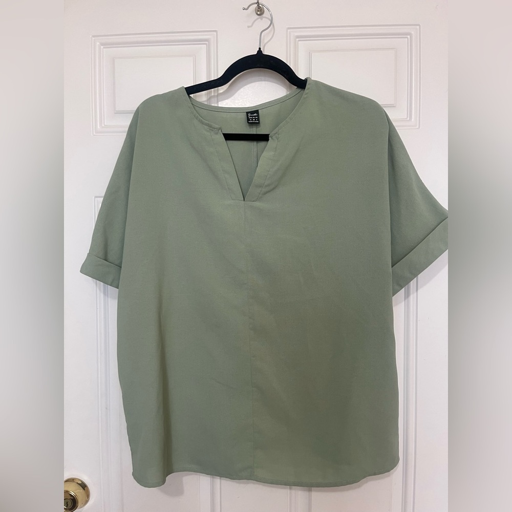 Light Sage Green Split Neck Blouse